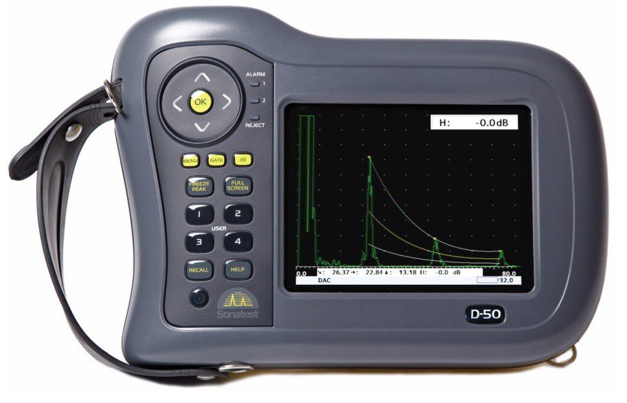 Portable ultrasonic flaw detector used for weld inspection
